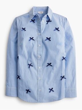 J. CREW Striped Bow Button Up Shirt Size L NEW